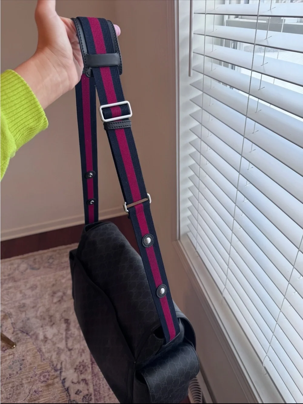 Gucci Black GG Supreme Diaper Bag with Red and Blue Web Strap